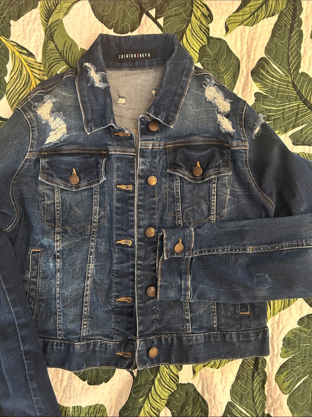 Fashion Nova Distressed Indigo Denim Jacket